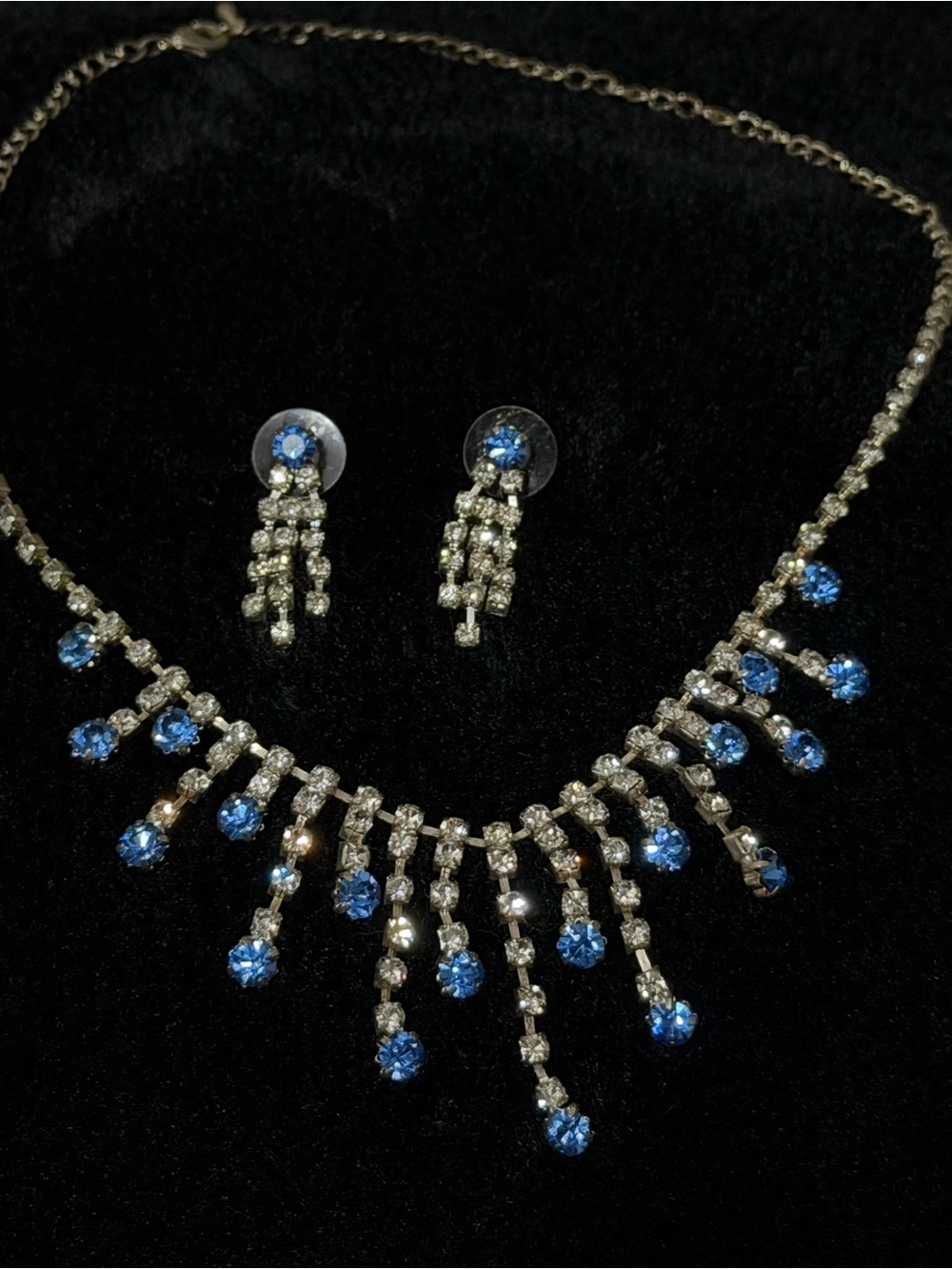 Blue Crystal Fringe Necklace & Earring Set - Women Jewelry
